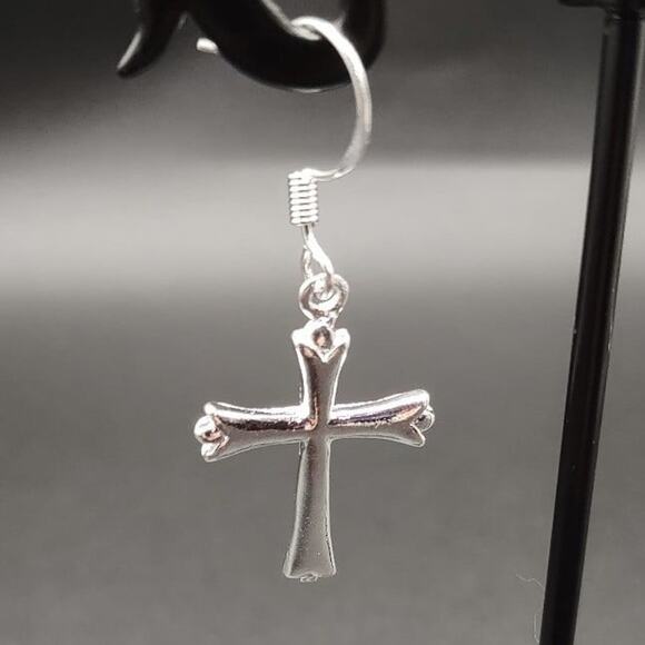 925 Silver Cross Earrings Vintage Fashion Christian Catholic Retro 80s Gift NEW! - Picture 5 of 6
